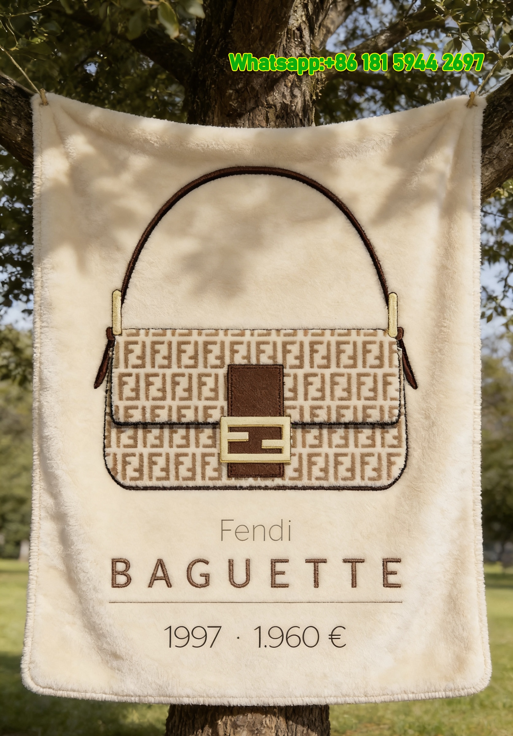 Fendi Baguette 1997 FF Monogram Flannel Sofa Throw Blanket IMG_9375